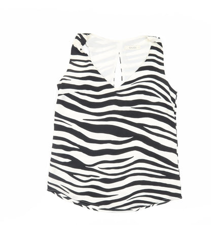 Oasis Womens Black Animal Print Polyester Basic Tank Size 8 V-Neck - Zebra Print