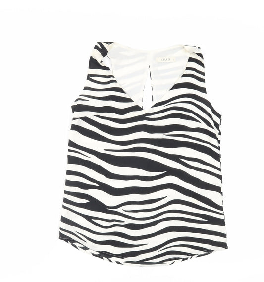 Oasis Womens Black Animal Print Polyester Basic Tank Size 8 V-Neck - Zebra Print