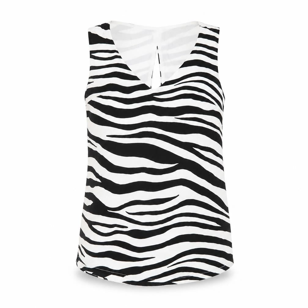 Oasis Womens Black Animal Print Polyester Basic Tank Size 8 V-Neck - Zebra Print