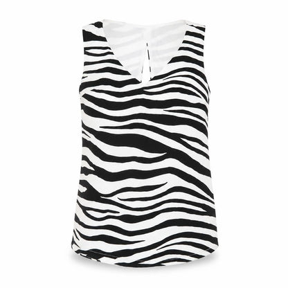 Oasis Womens Black Animal Print Polyester Basic Tank Size 8 V-Neck - Zebra Print