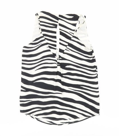 Oasis Womens Black Animal Print Polyester Basic Tank Size 8 V-Neck - Zebra Print