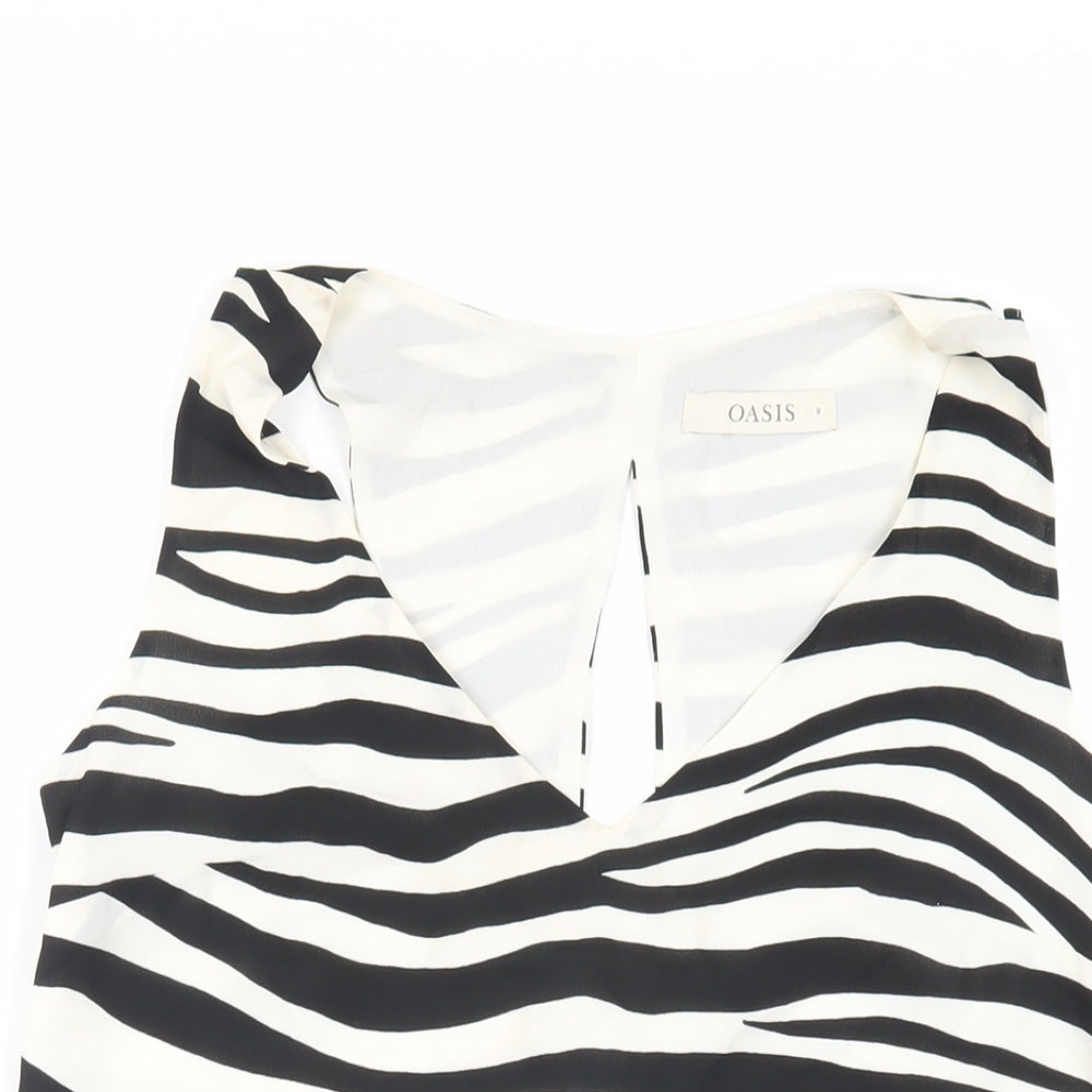 Oasis Womens Black Animal Print Polyester Basic Tank Size 8 V-Neck - Zebra Print