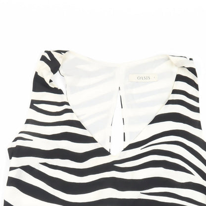 Oasis Womens Black Animal Print Polyester Basic Tank Size 8 V-Neck - Zebra Print
