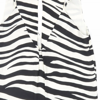 Oasis Womens Black Animal Print Polyester Basic Tank Size 8 V-Neck - Zebra Print
