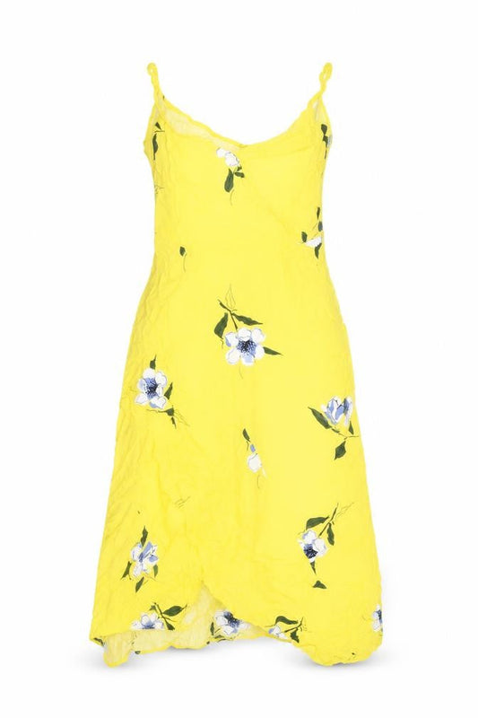 Warehouse Womens Yellow Floral Viscose Slip Dress Size 10 V-Neck Zip
