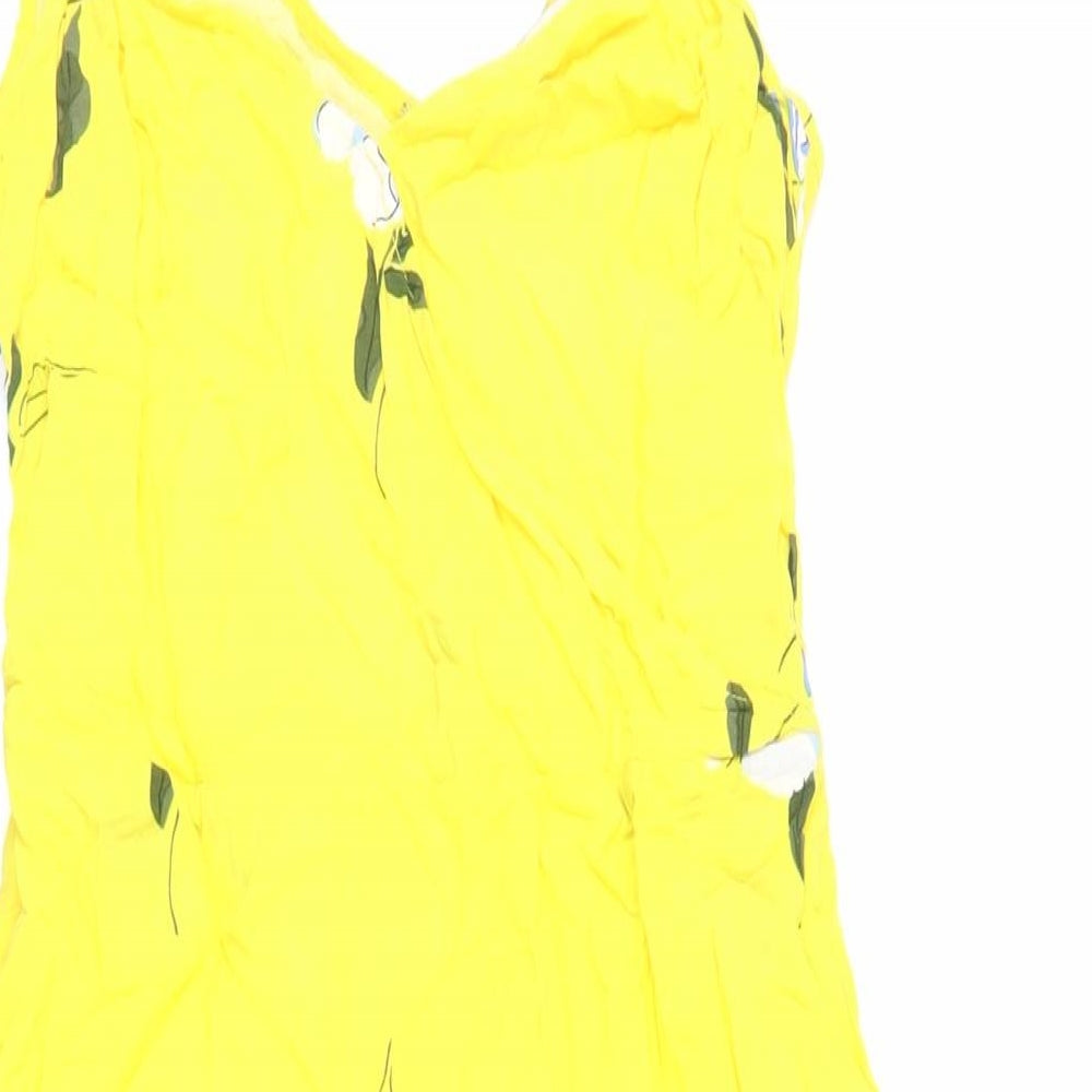 Warehouse Womens Yellow Floral Viscose Slip Dress Size 10 V-Neck Zip
