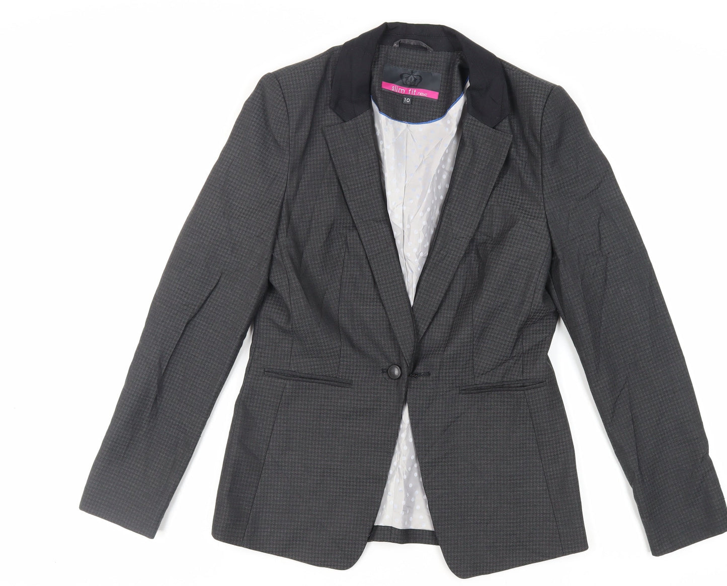 NEXT Womens Grey Geometric Jacket Blazer Size 10 Button