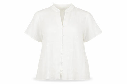 EWM Womens White Polyester Basic Button-Up Size 14 Collared - Embroidered