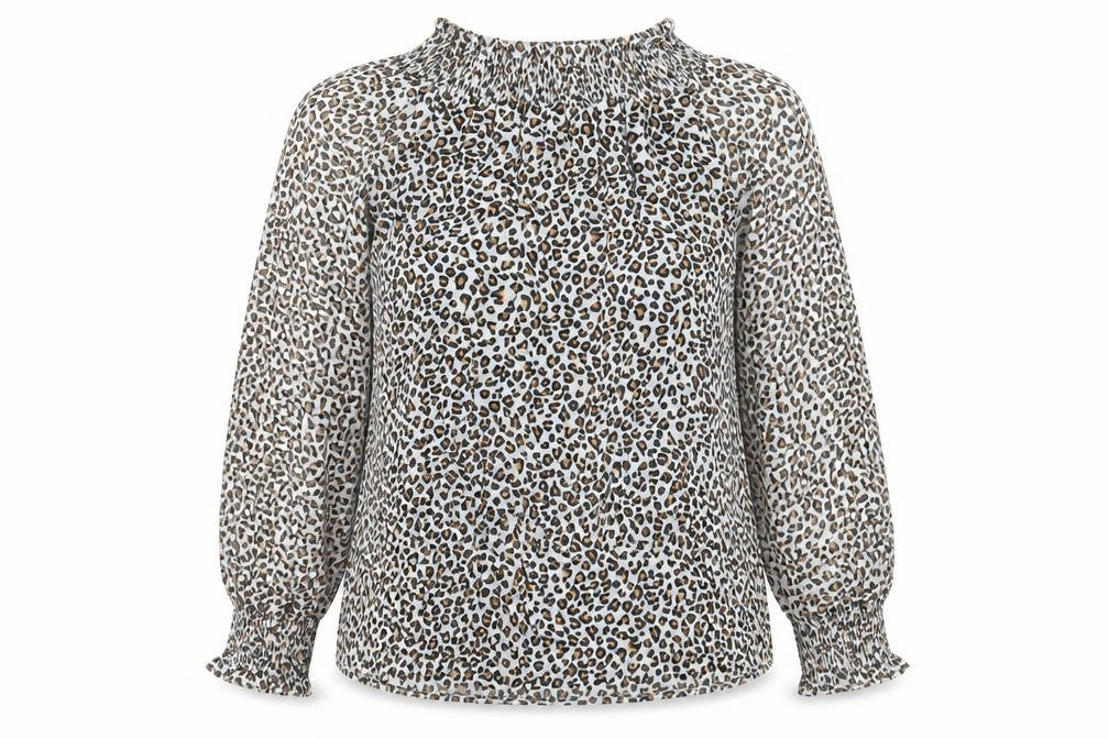 Topshop Womens Ivory Animal Print Polyester Basic Blouse Size 10 Off the Shoulder