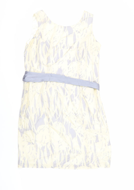 Minuet Womens Beige Geometric Silk Sheath Size 14 Boat Neck Zip - Lined