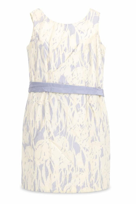 Minuet Womens Beige Geometric Silk Sheath Size 14 Boat Neck Zip - Lined