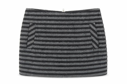 Topshop Womens Black Striped Polyester Mini Skirt Size 10 Zip - Pockets