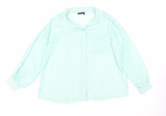ASOS Womens Green Polyester Basic Button-Up Size 16 Collared - Oversized Sheer Textured