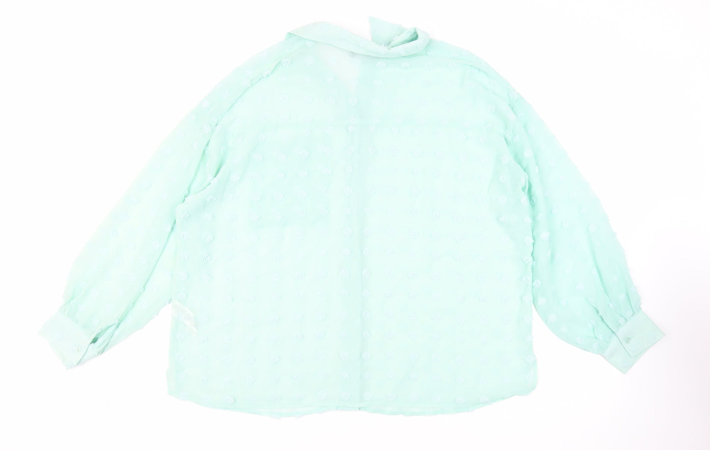 ASOS Womens Green Polyester Basic Button-Up Size 16 Collared - Oversized Sheer Textured