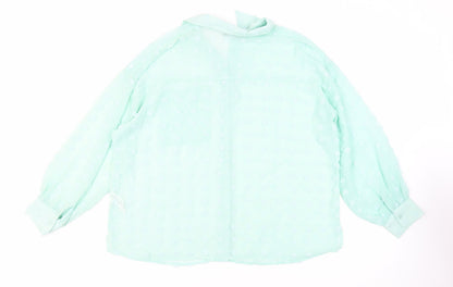 Back view of ASOS women’s green polyester basic button-up, size UK 16, collared - oversized sheer textured