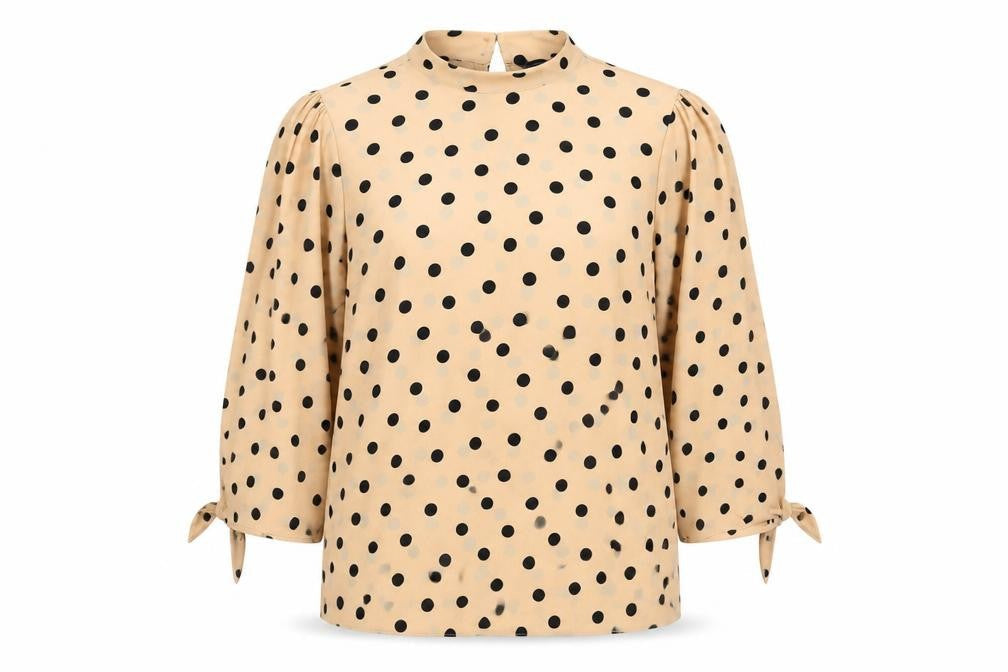 Dorothy Perkins Womens Beige Polka Dot Polyester Basic Blouse Size 8 Mock Neck