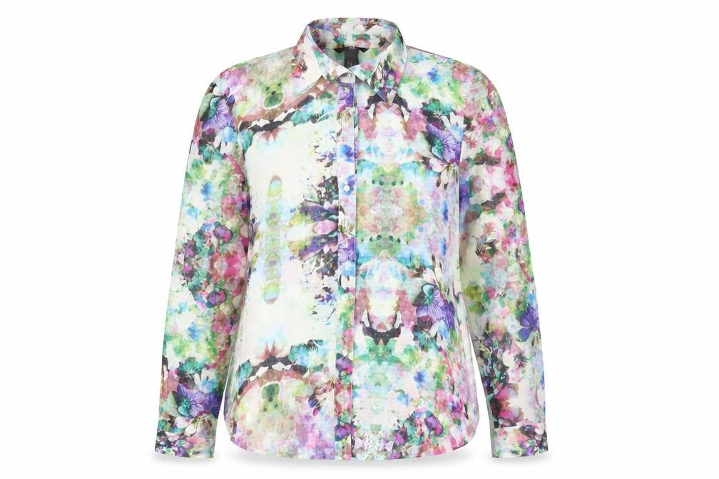 H&M Womens Multicoloured Floral Polyester Basic Button-Up Size 6 Collared - Sheer