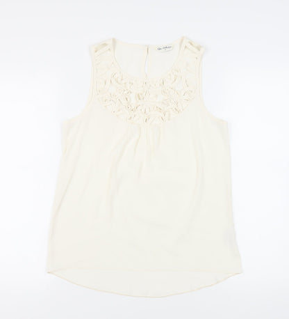 Additional front view of Miss Selfridge women’s ivory polyester basic blouse, size UK 10, round neck - neckline detail