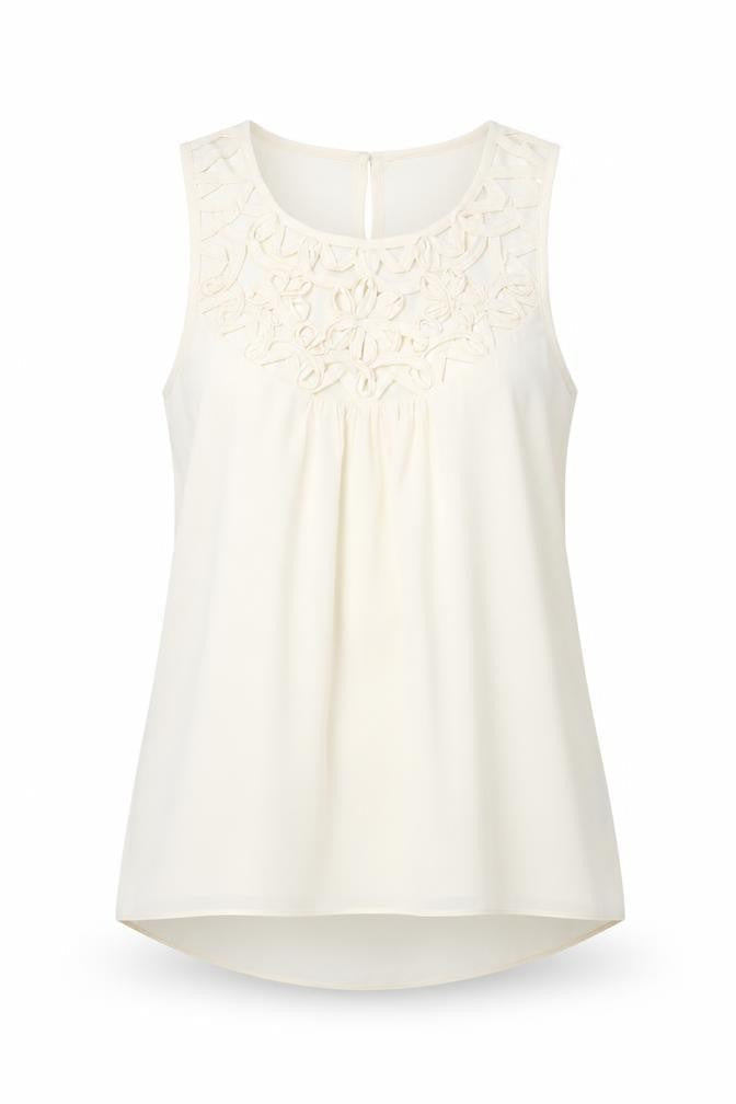 Miss Selfridge Womens Ivory Polyester Basic Blouse Size 10 Round Neck - Neckline Detail