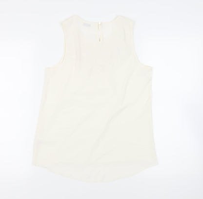 Back view of Miss Selfridge women’s ivory polyester basic blouse, size UK 10, round neck - neckline detail