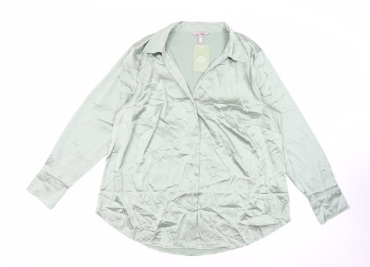 H&M Womens Green Polyester Basic Button-Up Size XL Collared