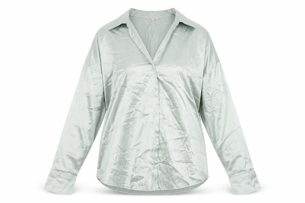 H&M Womens Green Polyester Basic Button-Up Size XL Collared