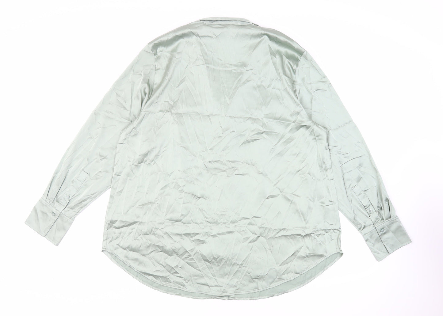 H&M Womens Green Polyester Basic Button-Up Size XL Collared