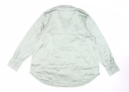 H&M Womens Green Polyester Basic Button-Up Size XL Collared