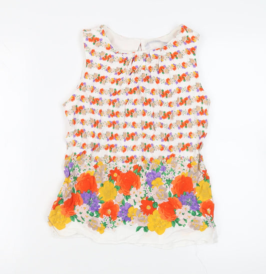 Red Herring Womens White Floral Viscose Basic Blouse Size 10 Boat Neck