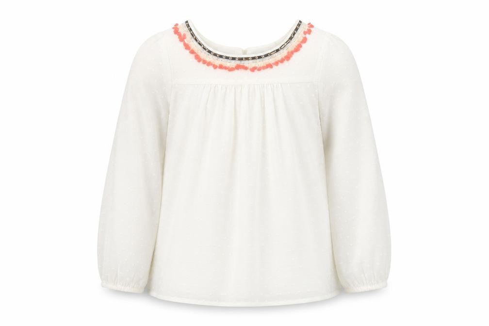 Autograph Girls White Polyester Basic Blouse Size 8-9 Years Boat Neck Button - Embelished Neckline Sheer