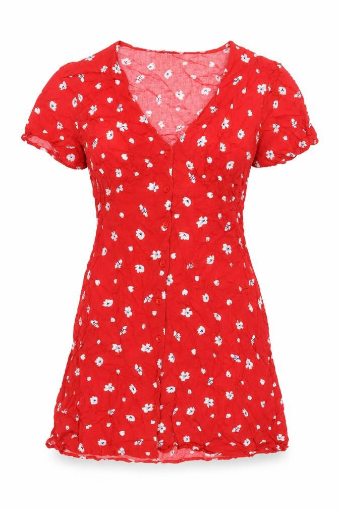 Apricot Womens Red Floral Viscose Mini Size 10 V-Neck Button