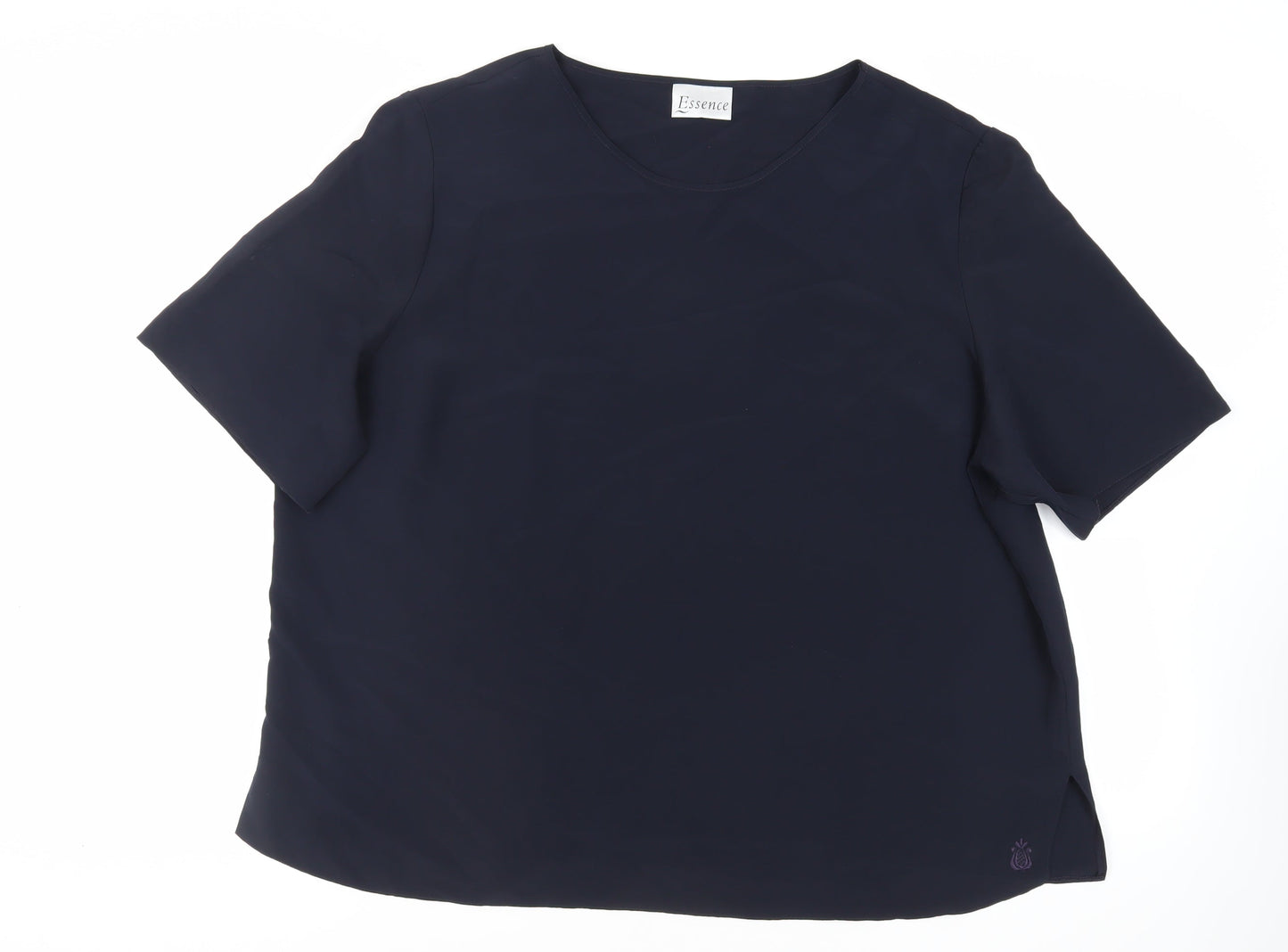 Essence Womens Blue Polyester Basic Blouse Size 26 Round Neck