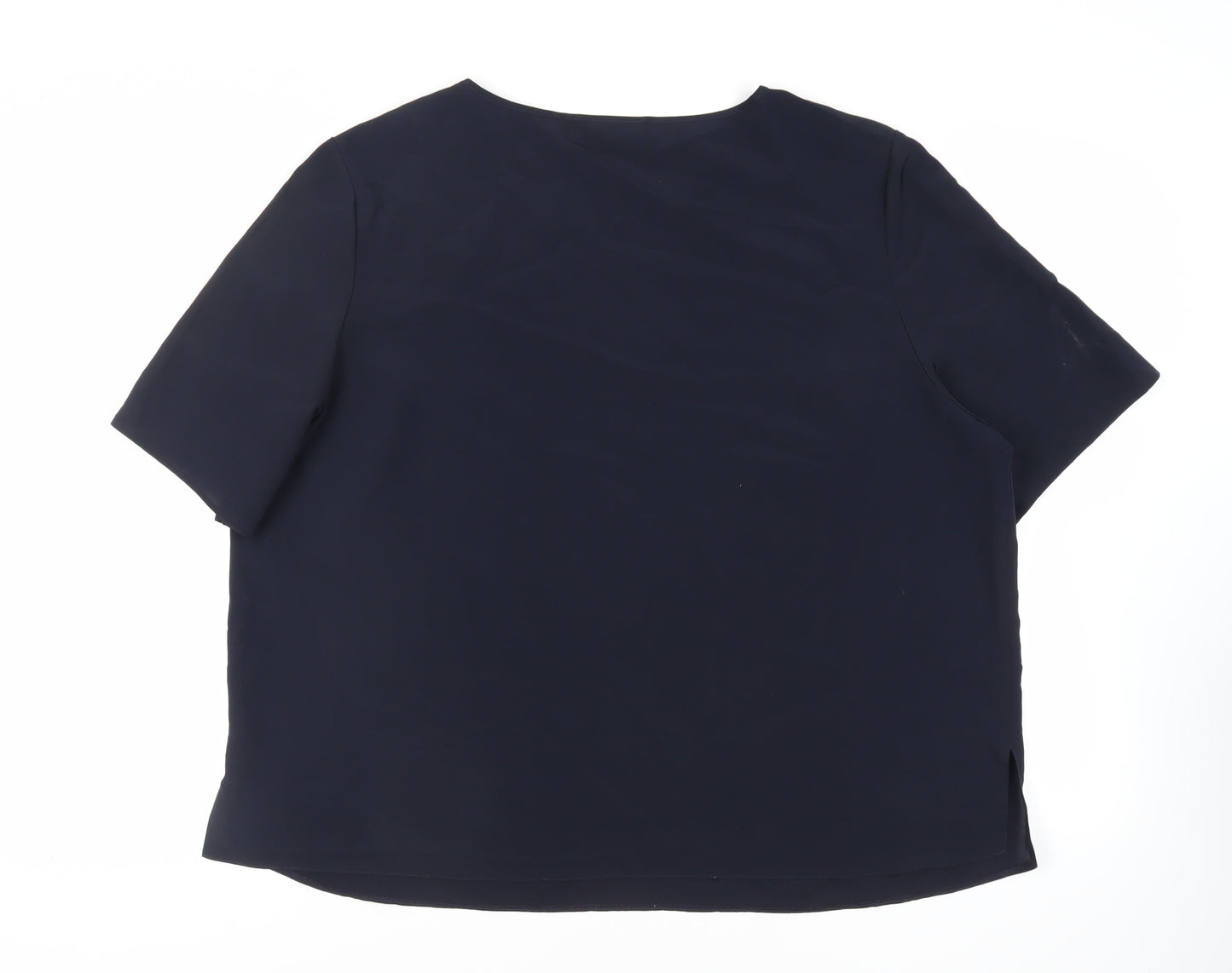 Essence Womens Blue Polyester Basic Blouse Size 26 Round Neck