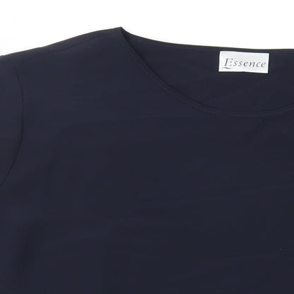Essence Womens Blue Polyester Basic Blouse Size 26 Round Neck