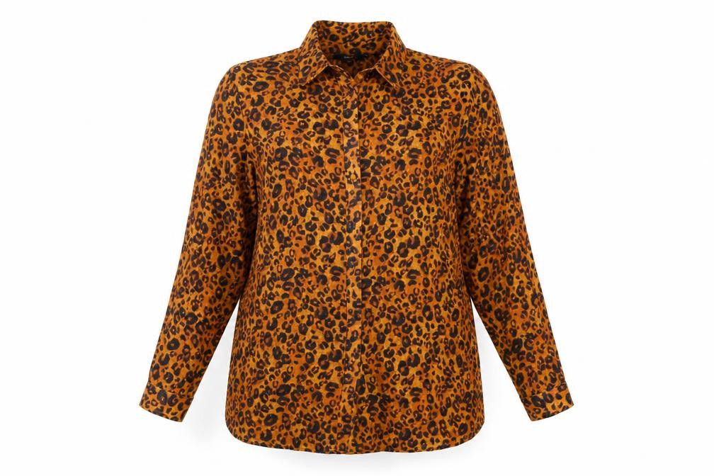 NEXT Womens Brown Animal Print Polyester Basic Button-Up Size 16 Collared - Sheer