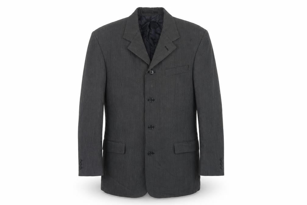 Gibson Mens Grey Striped Polyester Jacket Suit Jacket Size 40 Regular