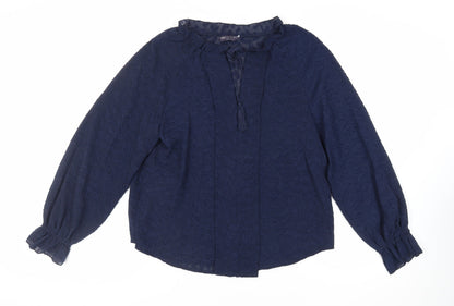 Marks & Spencer Womens Blue Polyester Basic Blouse Size 10 V-Neck - Textured