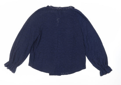 Marks & Spencer Womens Blue Polyester Basic Blouse Size 10 V-Neck - Textured