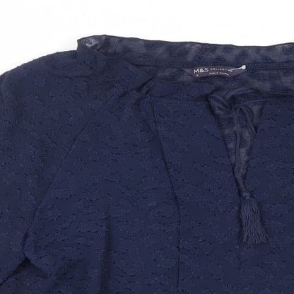 Marks & Spencer Womens Blue Polyester Basic Blouse Size 10 V-Neck - Textured
