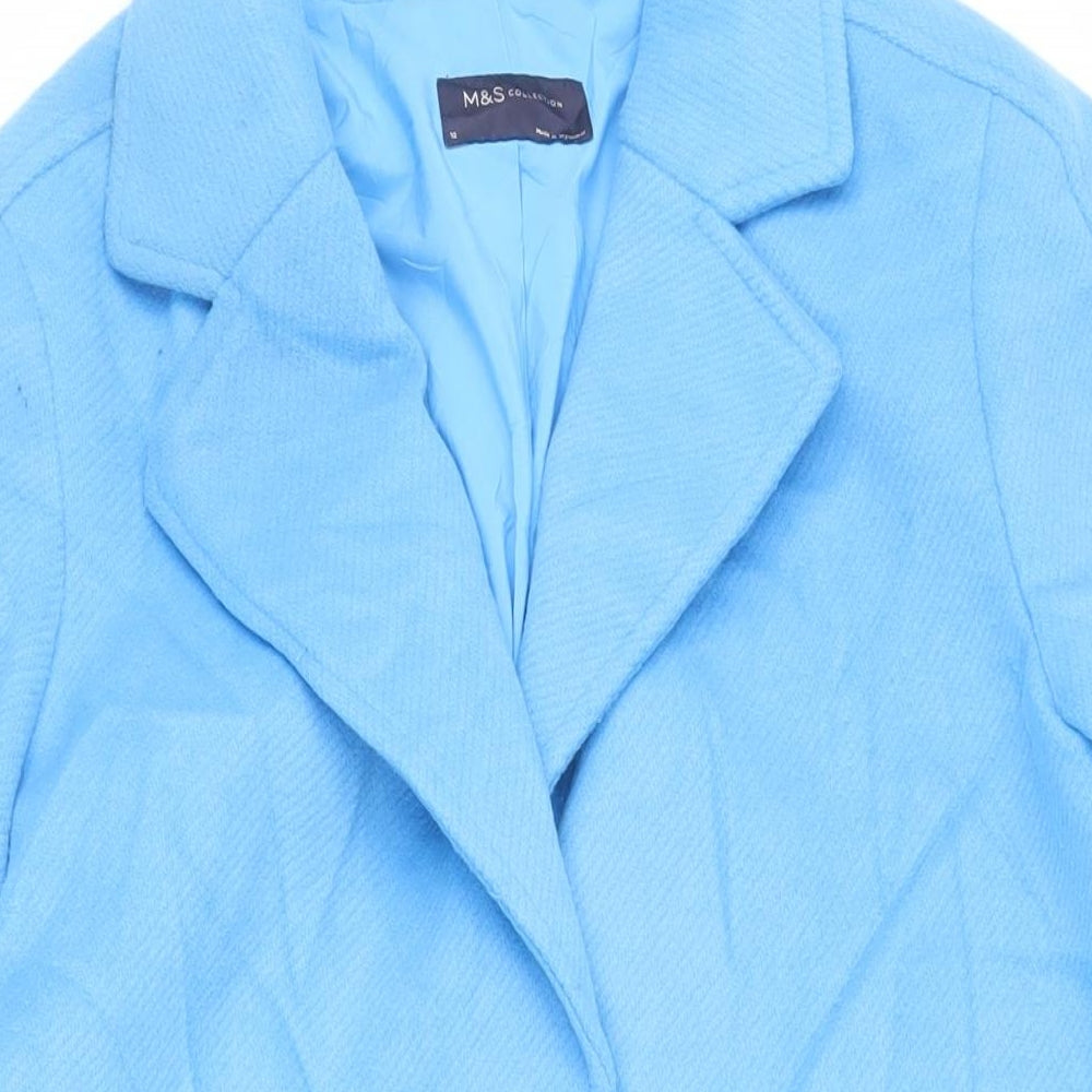 Marks and Spencer Womens Blue Overcoat Coat Size 12 Button