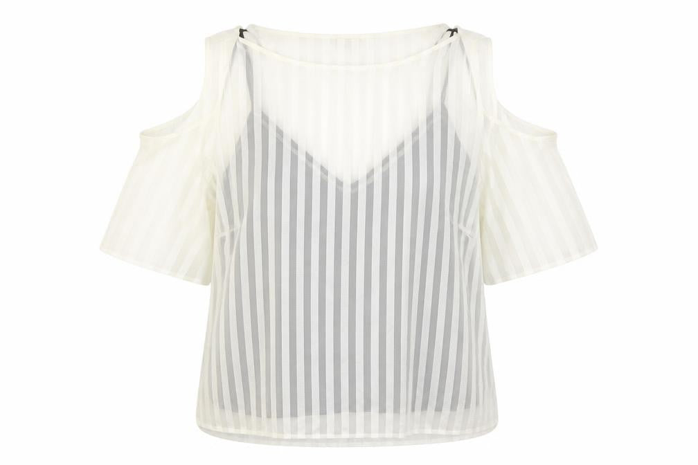 Rivwer Island Womens Ivory Striped Polyester Basic Blouse Size 18 Boat Neck - Cold Shoulder