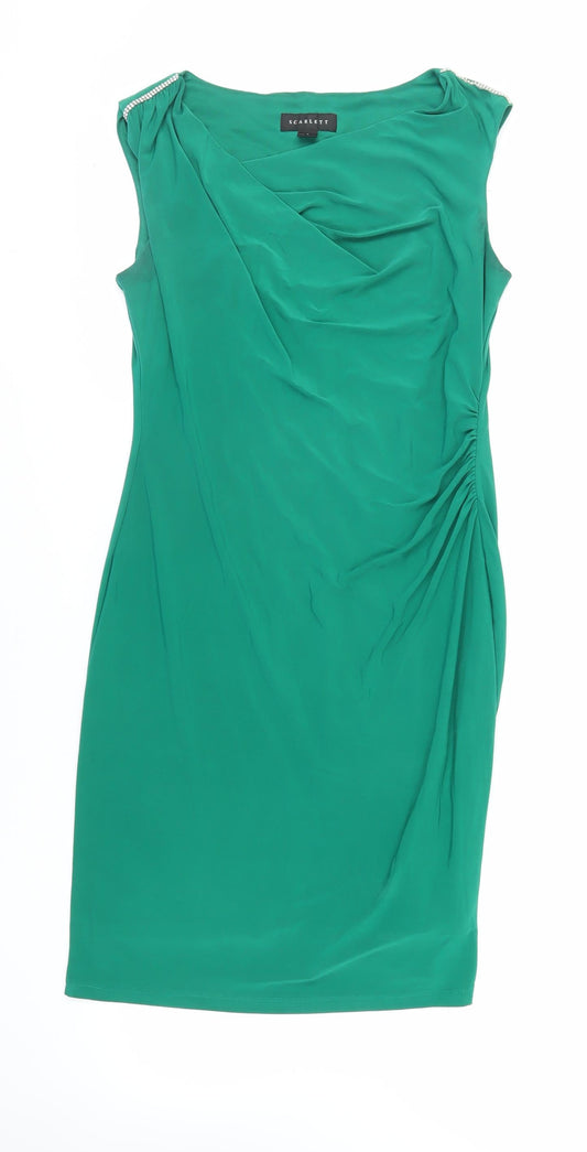 Scarlett Womens Green Polyester Pencil Dress Size 10 Cowl Neck Pullover - Ruched