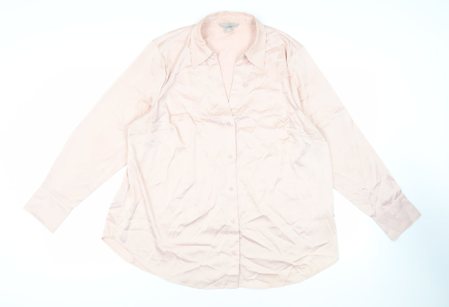 H&M Womens Pink Polyester Basic Button-Up Size XL Collared