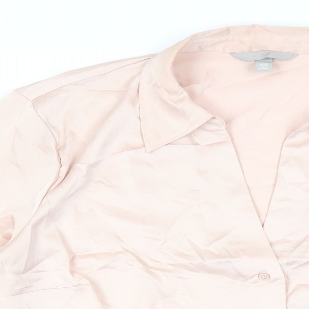 H&M Womens Pink Polyester Basic Button-Up Size XL Collared