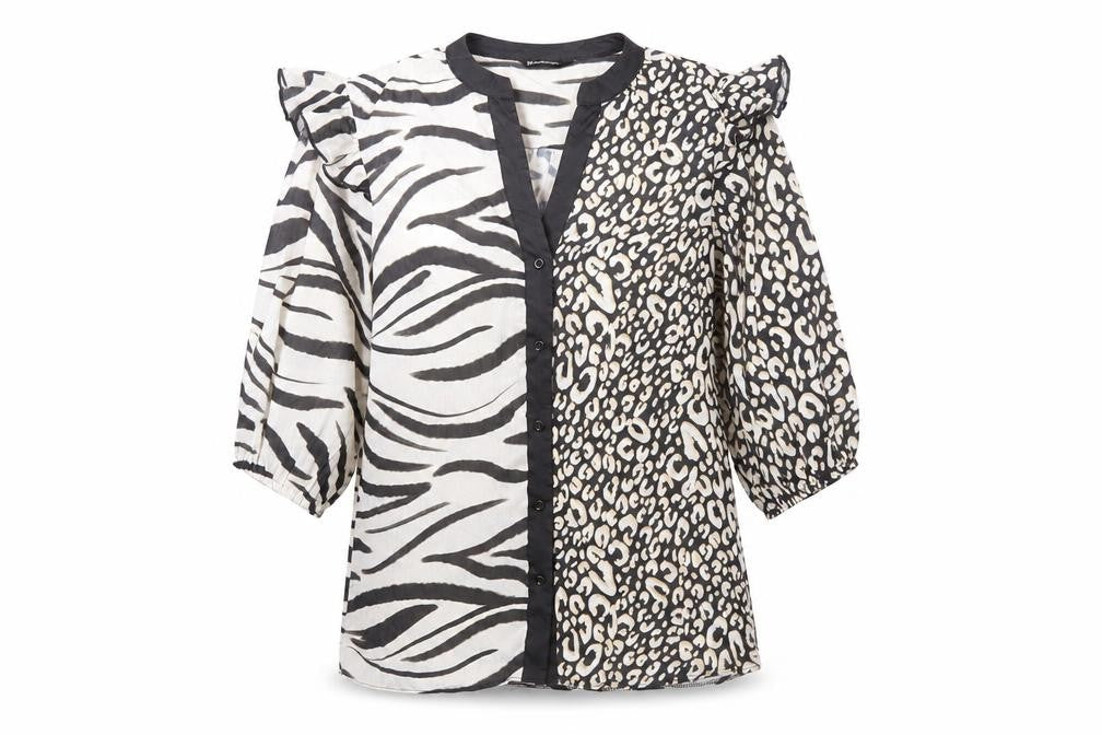 Kaleidoscope Womens Black Animal Print Polyester Basic Button-Up Size 10 V-Neck