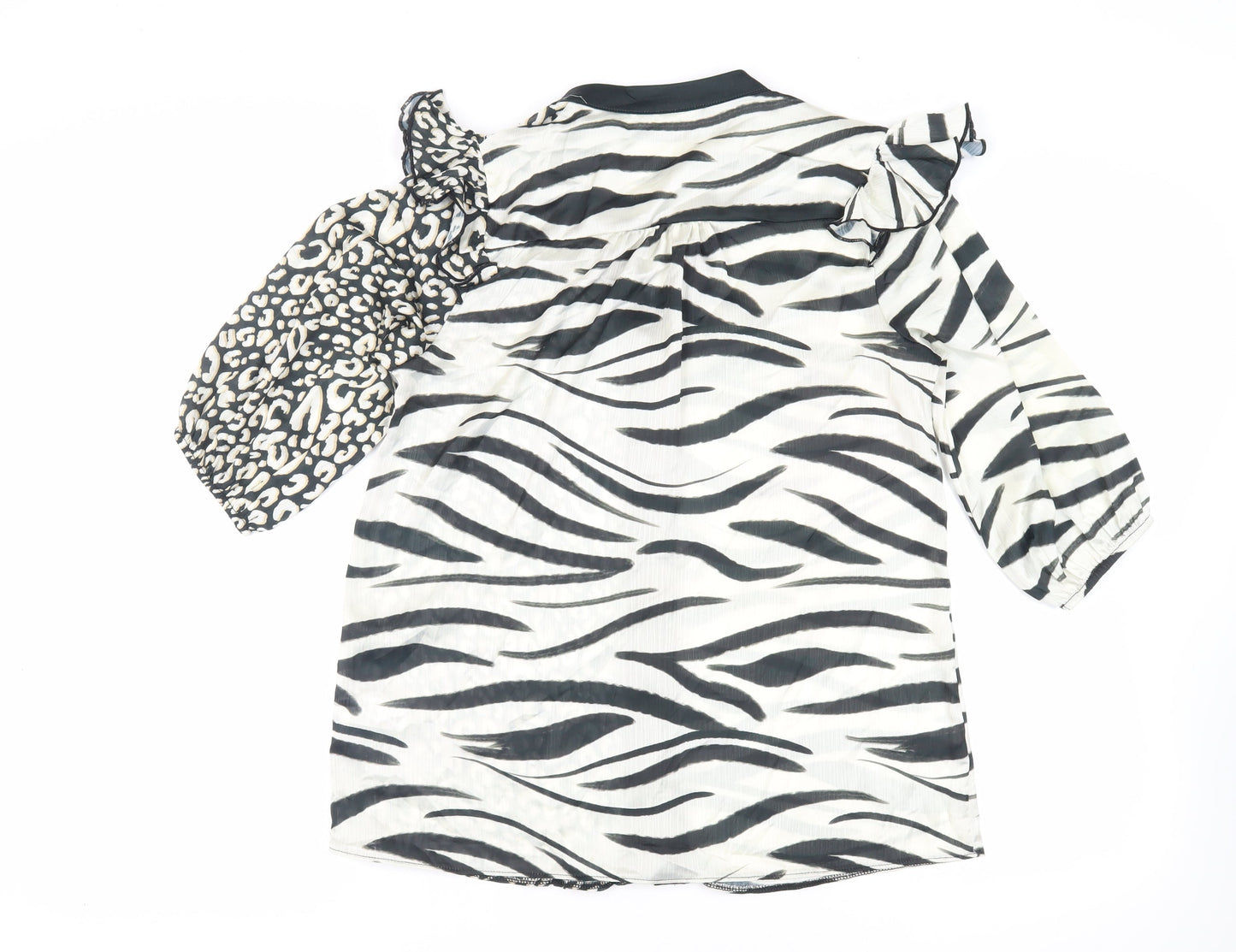 Kaleidoscope Womens Black Animal Print Polyester Basic Button-Up Size 10 V-Neck