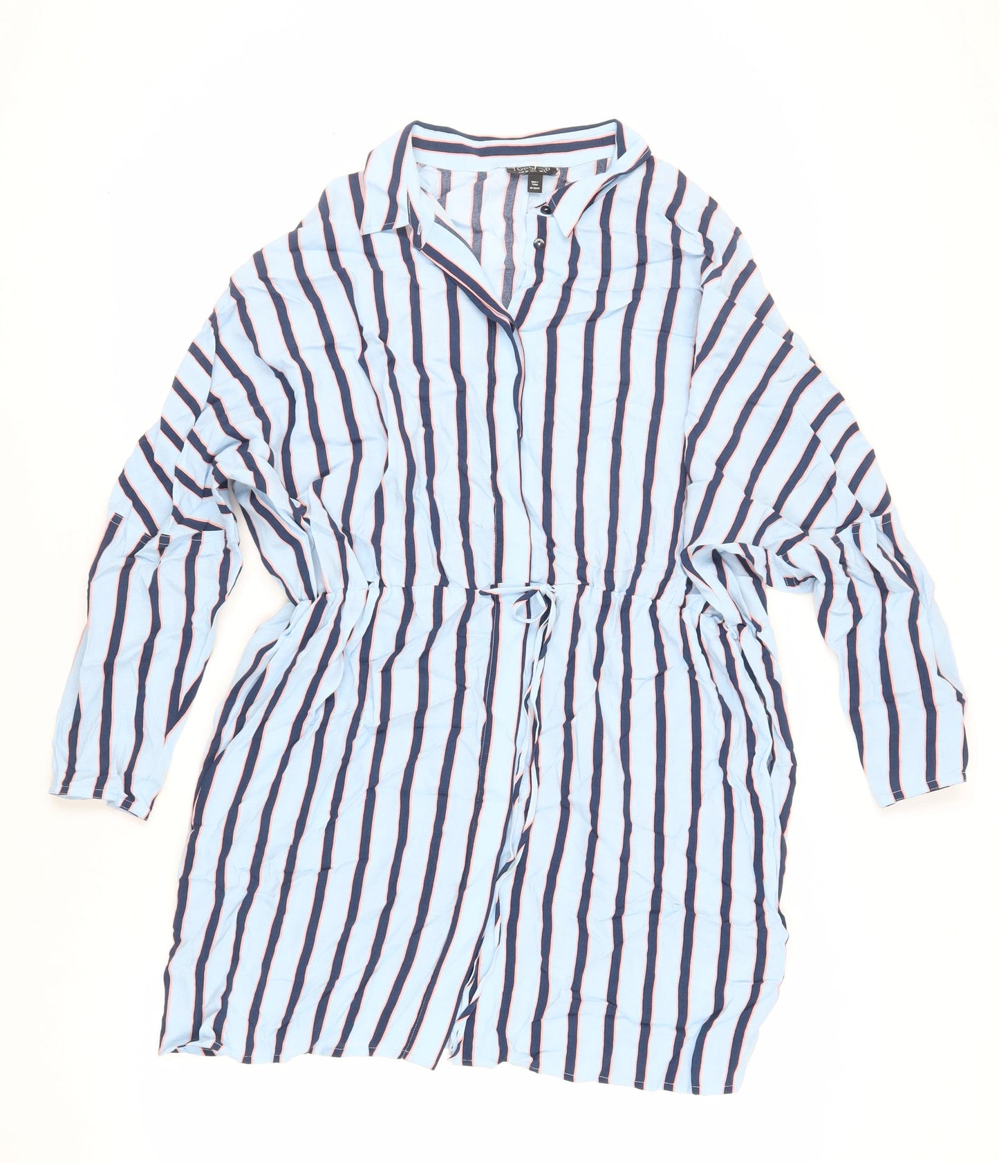Topshop Womens Blue Striped Viscose Shirt Dress Size 10 Collared