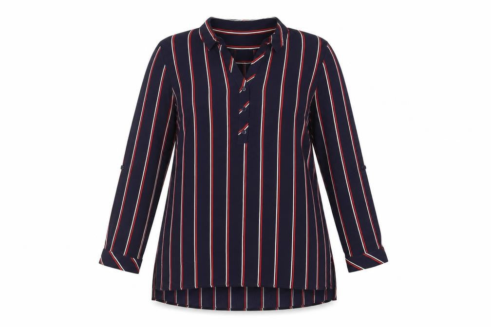Damart Womens Blue Striped Polyester Tunic Blouse Size 14 Collared