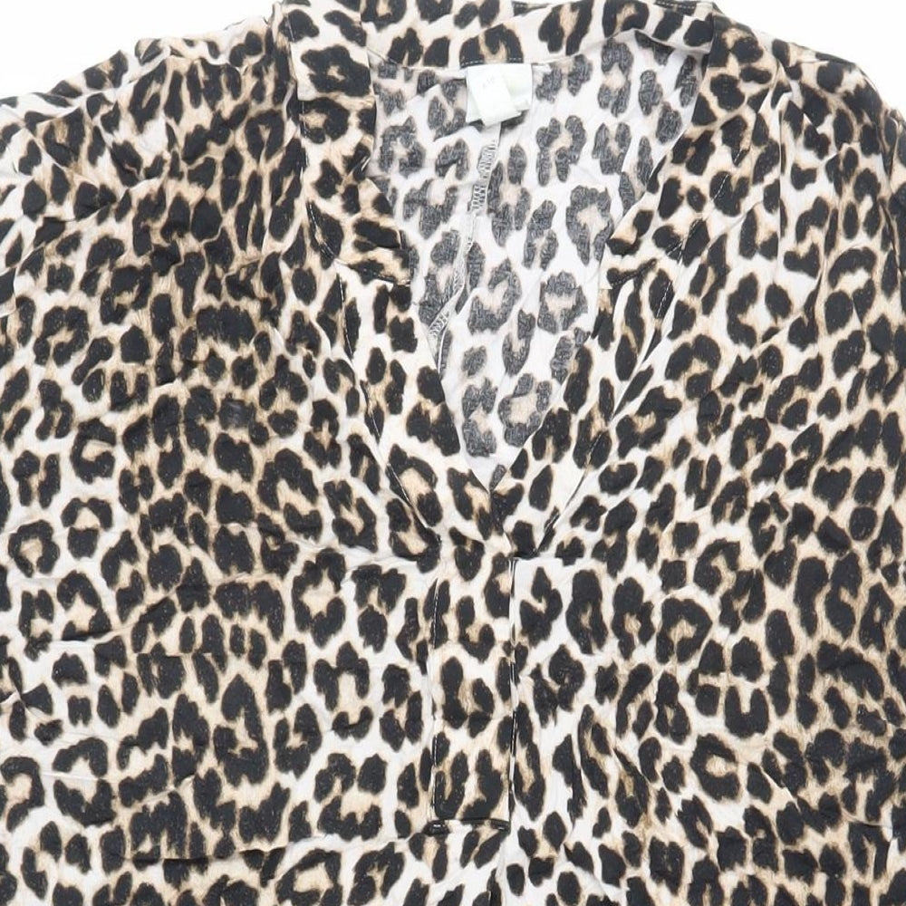 H&M Womens Brown Animal Print Viscose T-Shirt Dress Size M V-Neck Pullover