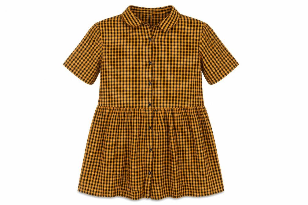 NEXT Girls Orange Gingham Cotton Shirt Dress Size 10 Years Collared Button